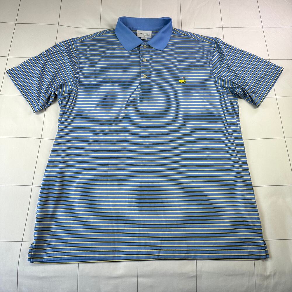 Masters Performance Shirt Mens XL Blue Yellow Striped Golf Polo Short Sleeve